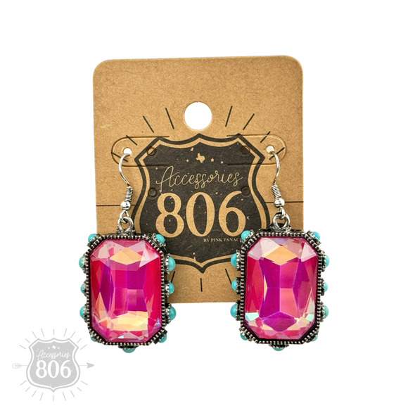 Rhinestone and Bead Studded Earring Pink - Picture 1 of 2